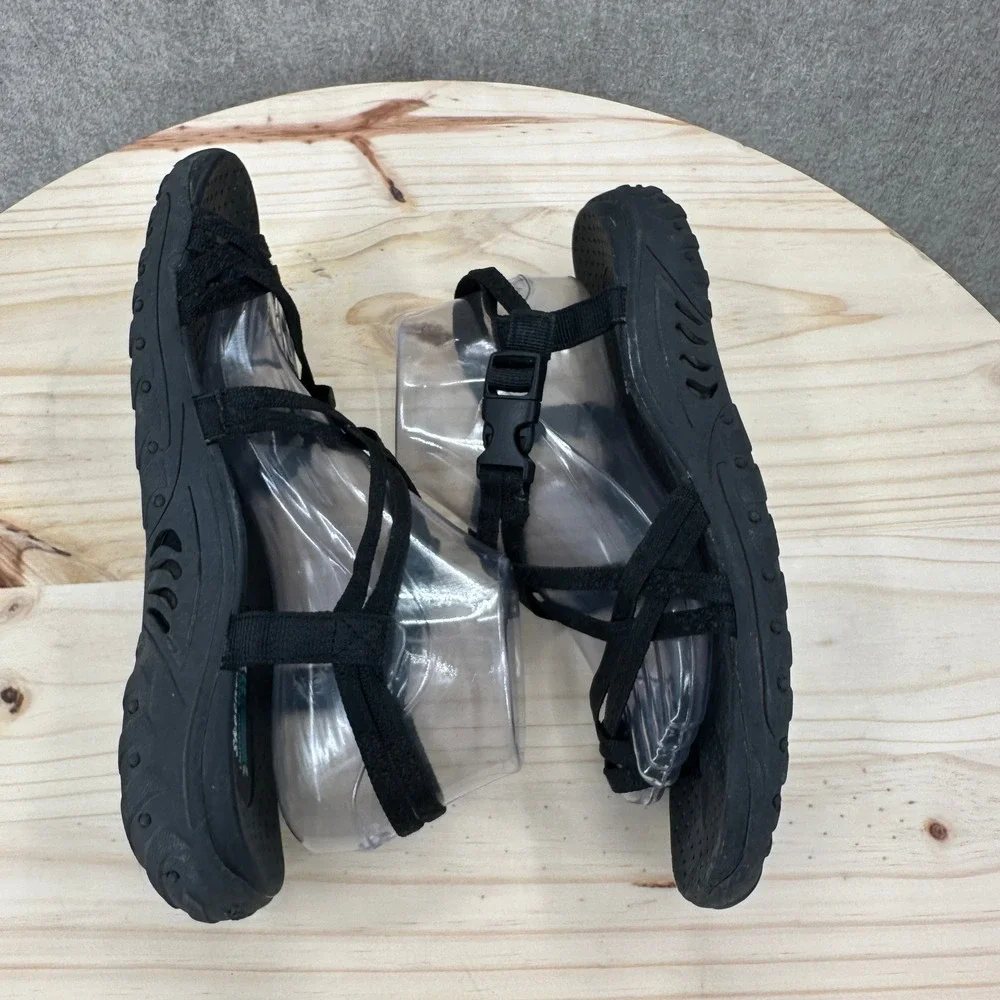 Skechers Reggae Positive Space Strappy Hiking Sandals 9 Black Buckle Sport Shoes